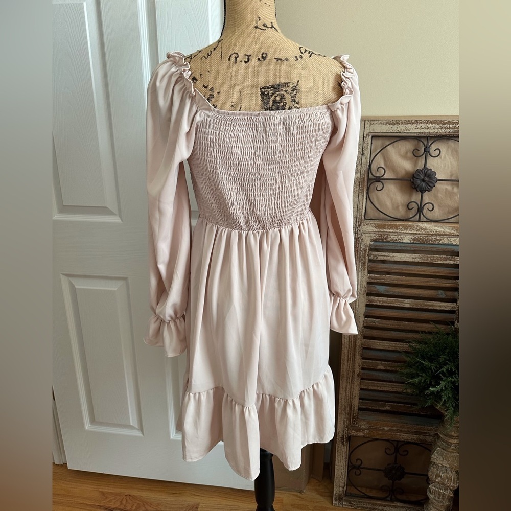 SHEIN Light Beige Long Sleeve Dress - Picture 4 of 11